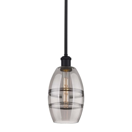 A large image of the Innovations Lighting 516-1S-9-6 Vaz Pendant Matte Black / Light Smoke