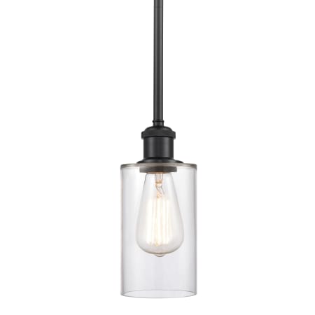 A large image of the Innovations Lighting 516-1S-10-4 Clymer Pendant Clear / Matte Black