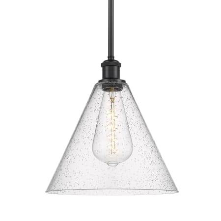 A large image of the Innovations Lighting 516-1S-13-12 Berkshire Pendant Matte Black / Seedy