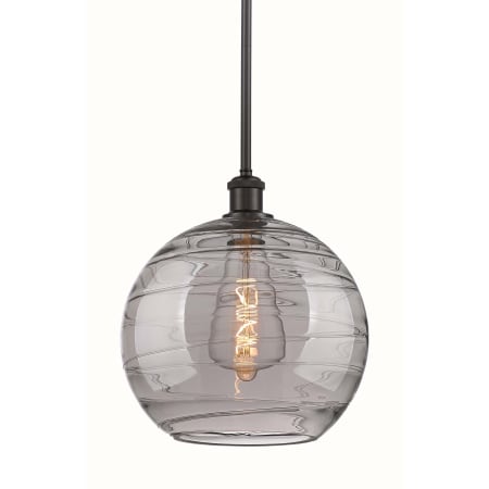 A large image of the Innovations Lighting 516-1S-14-12 Athens Deco Swirl Pendant Oil Rubbed Bronze / Light Smoke Deco Swirl