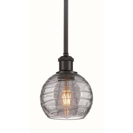 A large image of the Innovations Lighting 516-1S-9-6 Athens Deco Swirl Pendant Oil Rubbed Bronze / Light Smoke Deco Swirl