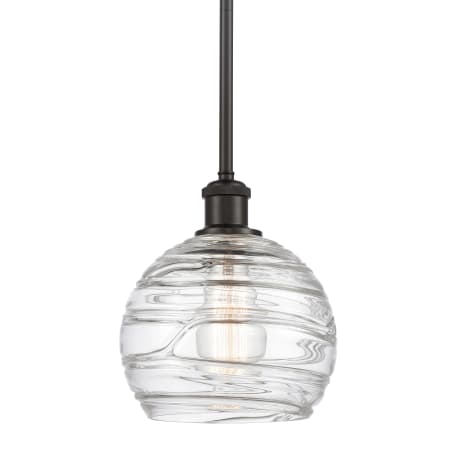 A large image of the Innovations Lighting 516-1S-10-8 Athens Pendant Clear Deco Swirl / Oil Rubbed Bronze