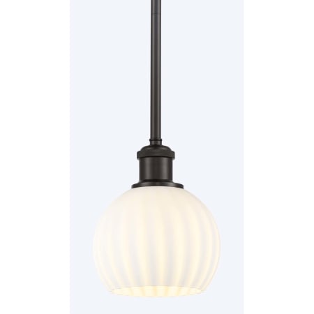 A large image of the Innovations Lighting 516-1S-8-6 White Venetian Pendant Oil Rubbed Bronze / White Venetian