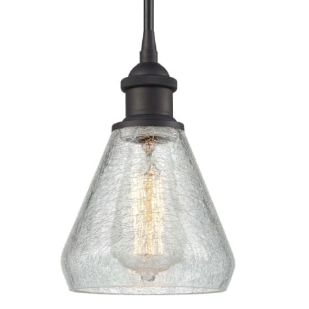 A large image of the Innovations Lighting 516-1S Conesus Oil Rubbed Bronze / Clear Crackle