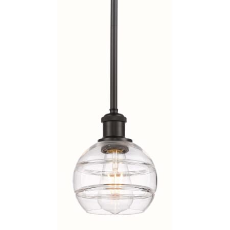 A large image of the Innovations Lighting 516-1S-8-6 Rochester Pendant Oil Rubbed Bronze / Clear