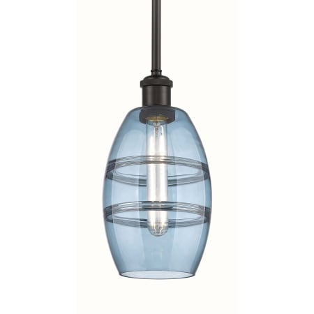 A large image of the Innovations Lighting 516-1S-9-6 Vaz Pendant Oil Rubbed Bronze / Princess Blue