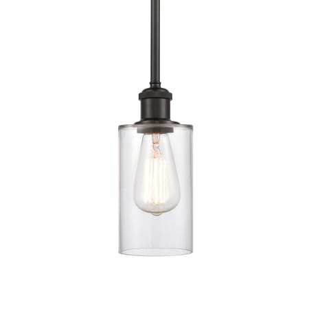 A large image of the Innovations Lighting 516-1S-10-4 Clymer Pendant Clear / Oil Rubbed Bronze