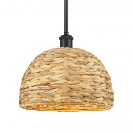 A large image of the Innovations Lighting 516-1S-11-12 Woven Ratan Pendant Oiled Brass