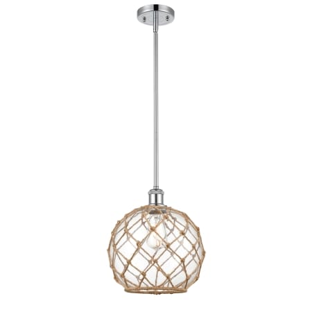 A large image of the Innovations Lighting 516-1S Large Farmhouse Rope Polished Chrome / Clear Glass with Brown Rope