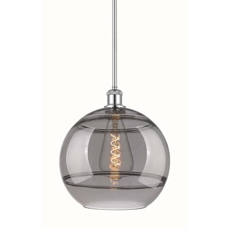 A large image of the Innovations Lighting 516-1S-14-12 Rochester Pendant Polished Chrome / Light Smoke