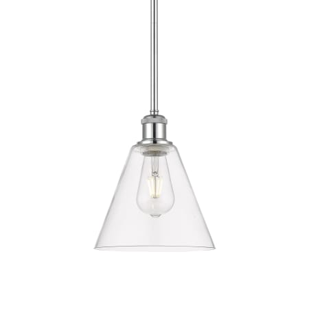 A large image of the Innovations Lighting 516-1S-10-8 Berkshire Pendant Polished Chrome / Clear