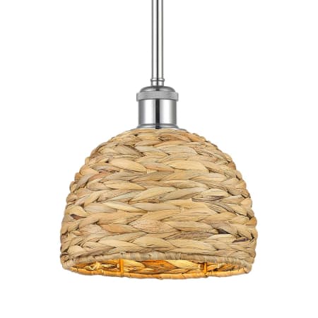 A large image of the Innovations Lighting 516-1S-9-8 Woven Rattan Pendant Polished Chrome / Natural