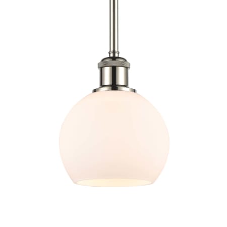 A large image of the Innovations Lighting 516-1S-8-6 Athens Pendant Polished Nickel / Matte White