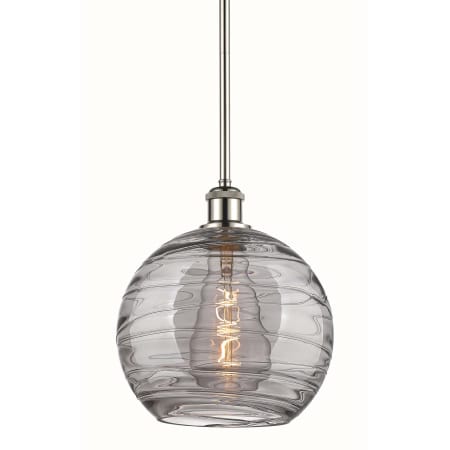 A large image of the Innovations Lighting 516-1S-12-10 Athens Deco Swirl Pendant Polished Nickel / Light Smoke Deco Swirl