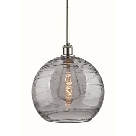 A large image of the Innovations Lighting 516-1S-14-12 Athens Deco Swirl Pendant Polished Nickel / Light Smoke Deco Swirl