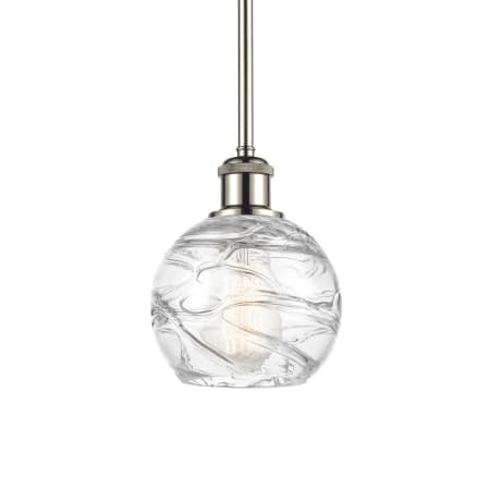 A large image of the Innovations Lighting 516-1S-8-6 Athens Pendant Clear Deco Swirl / Polished Nickel