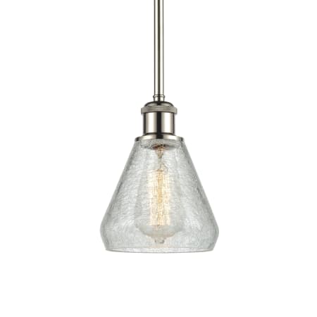 A large image of the Innovations Lighting 516-1S-10-6 Conesus Pendant Clear Crackle / Polished Nickel