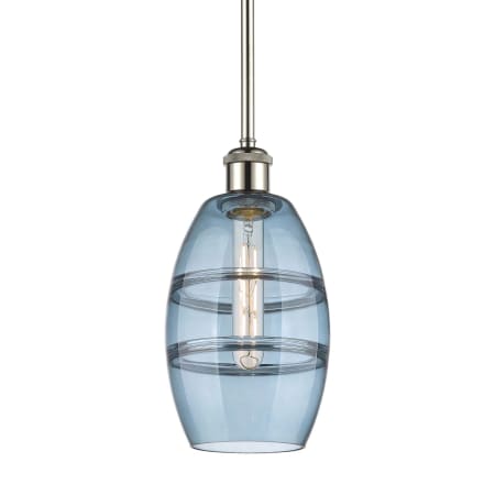 A large image of the Innovations Lighting 516-1S-9-6 Vaz Pendant Polished Nickel / Princess Blue