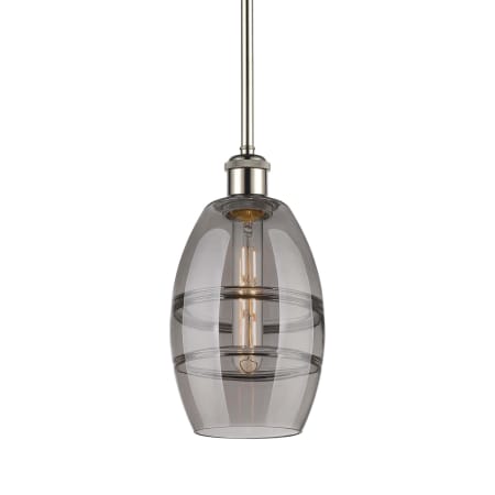 A large image of the Innovations Lighting 516-1S-9-6 Vaz Pendant Polished Nickel / Light Smoke