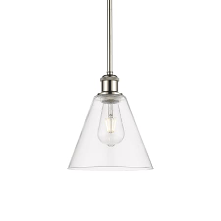 A large image of the Innovations Lighting 516-1S-10-8 Berkshire Pendant Polished Nickel / Clear