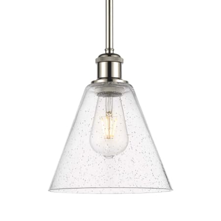 A large image of the Innovations Lighting 516-1S-10-8 Berkshire Pendant Polished Nickel / Seedy