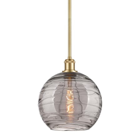 A large image of the Innovations Lighting 516-1S-12-10 Athens Deco Swirl Pendant Satin Gold / Light Smoke Deco Swirl