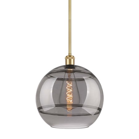 A large image of the Innovations Lighting 516-1S-14-12 Rochester Pendant Satin Gold / Light Smoke