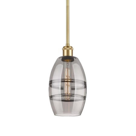 A large image of the Innovations Lighting 516-1S-9-6 Vaz Pendant Satin Gold / Light Smoke