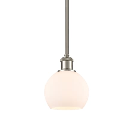 A large image of the Innovations Lighting 516-1S-8-6 Athens Pendant Brushed Satin Nickel / Matte White