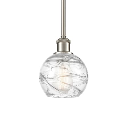 A large image of the Innovations Lighting 516-1S-8-6 Athens Pendant Clear Deco Swirl / Brushed Satin Nickel