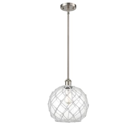 A large image of the Innovations Lighting 516-1S Large Farmhouse Rope Brushed Satin Nickel / Clear Glass with White Rope