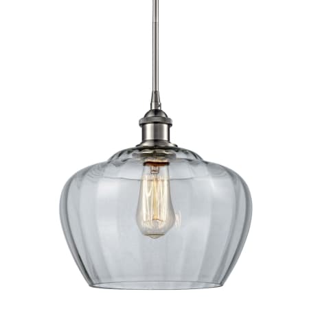 A large image of the Innovations Lighting 516-1S-L Large Fenton Brushed Satin Nickel / Clear