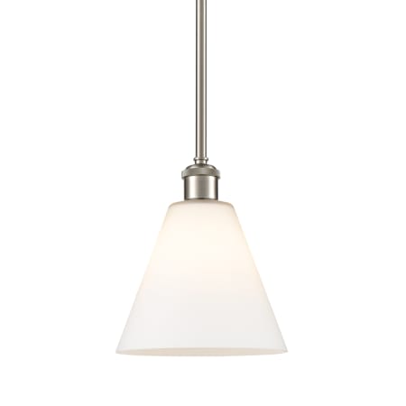 A large image of the Innovations Lighting 516-1S-10-8 Berkshire Pendant Brushed Satin Nickel / Matte White