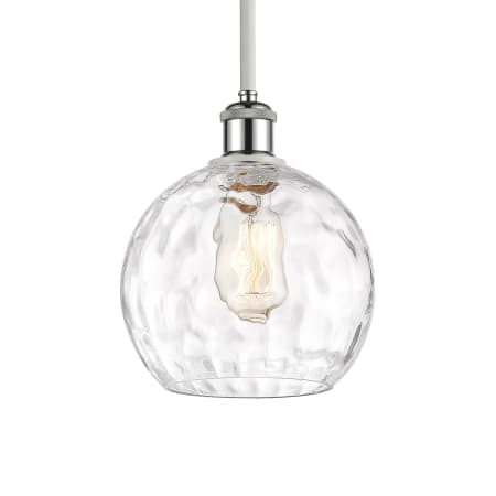 A large image of the Innovations Lighting 516-1S-10-8 Athens Pendant White and Polished Chrome / Clear Water Glass