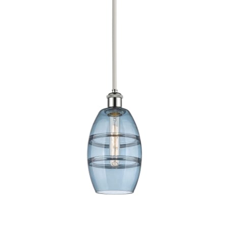 A large image of the Innovations Lighting 516-1S-9-6 Vaz Pendant White Polished Chrome / Princess Blue