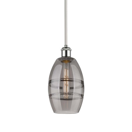 A large image of the Innovations Lighting 516-1S-9-6 Vaz Pendant White Polished Chrome / Light Smoke