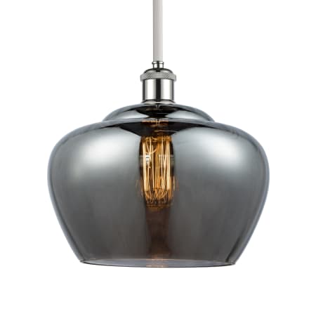 A large image of the Innovations Lighting 516-1S-11-11-L Fenton Pendant Plated Smoke / White and Polished Chrome