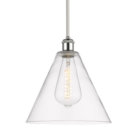 A large image of the Innovations Lighting 516-1S-13-12 Berkshire Pendant White and Polished Chrome / Clear