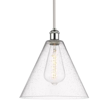 A large image of the Innovations Lighting 516-1S-13-12 Berkshire Pendant White and Polished Chrome / Seedy