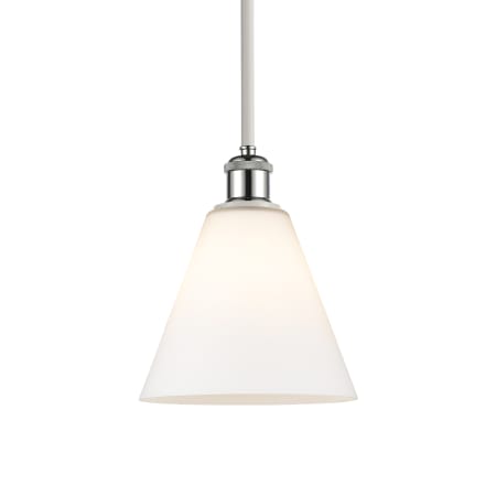 A large image of the Innovations Lighting 516-1S-10-8 Berkshire Pendant White and Polished Chrome / Matte White