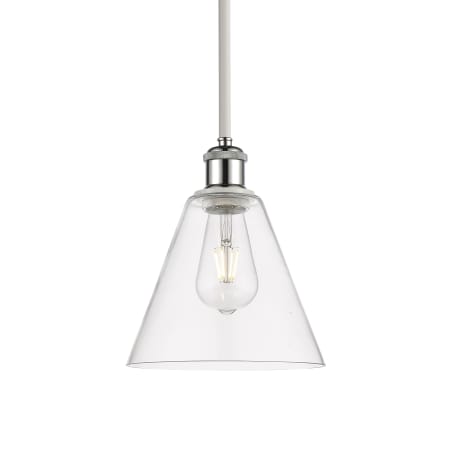 A large image of the Innovations Lighting 516-1S-10-8 Berkshire Pendant White and Polished Chrome / Clear