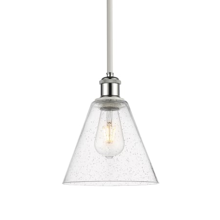 A large image of the Innovations Lighting 516-1S-10-8 Berkshire Pendant White and Polished Chrome / Seedy