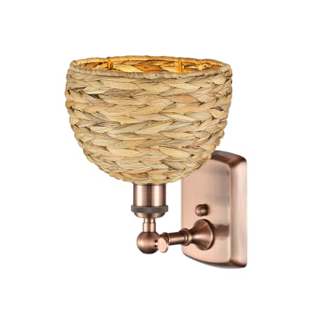 A large image of the Innovations Lighting 516-1W-12-8 Woven Rattan Sconce Alternate image