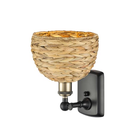 A large image of the Innovations Lighting 516-1W-12-8 Woven Rattan Sconce Alternate image