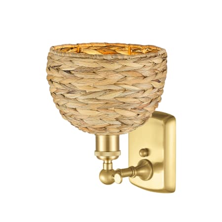 A large image of the Innovations Lighting 516-1W-12-8 Woven Rattan Sconce Alternate image