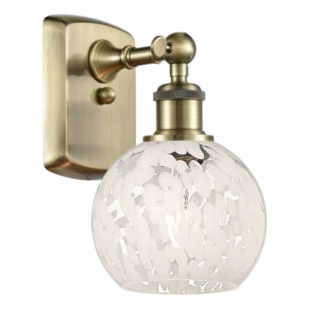 A large image of the Innovations Lighting 516-1W-9-6 White Mouchette Sconce Antique Brass / White Mouchette