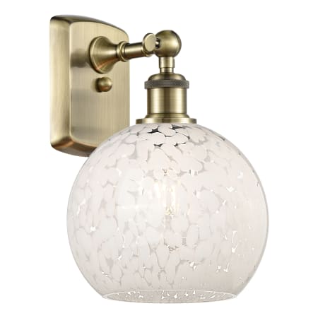 A large image of the Innovations Lighting 516-1W-11-8 White Mouchette Sconce Antique Brass / White Mouchette