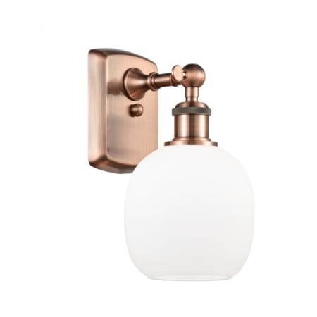 A large image of the Innovations Lighting 516-1W Belfast Antique Copper / Matte White