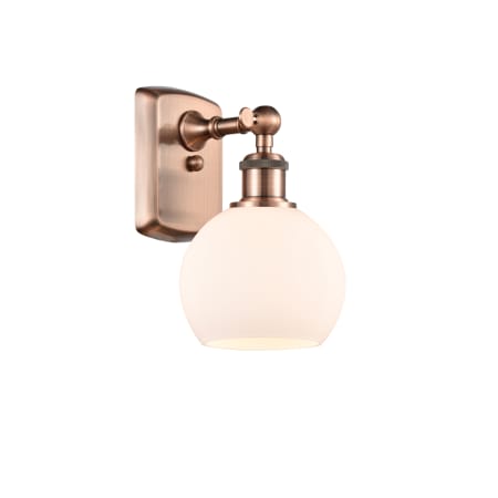 A large image of the Innovations Lighting 516-1W-10-6 Athens Sconce Antique Copper / Matte White