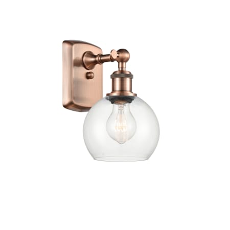 A large image of the Innovations Lighting 516-1W-9-6 Athens Sconce Antique Copper / Clear